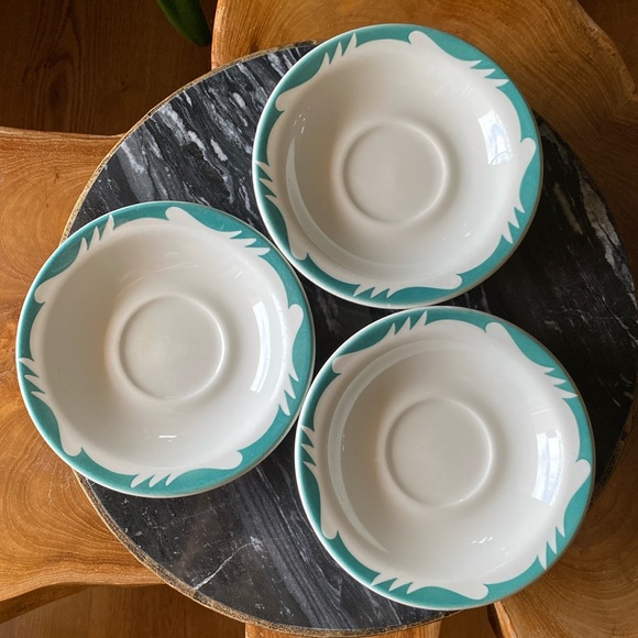 7 Piece Turquoise Restaurantware Heath 1960’s Creamer + 3 Sets of Cups & Saucers - Picture 4 of 11